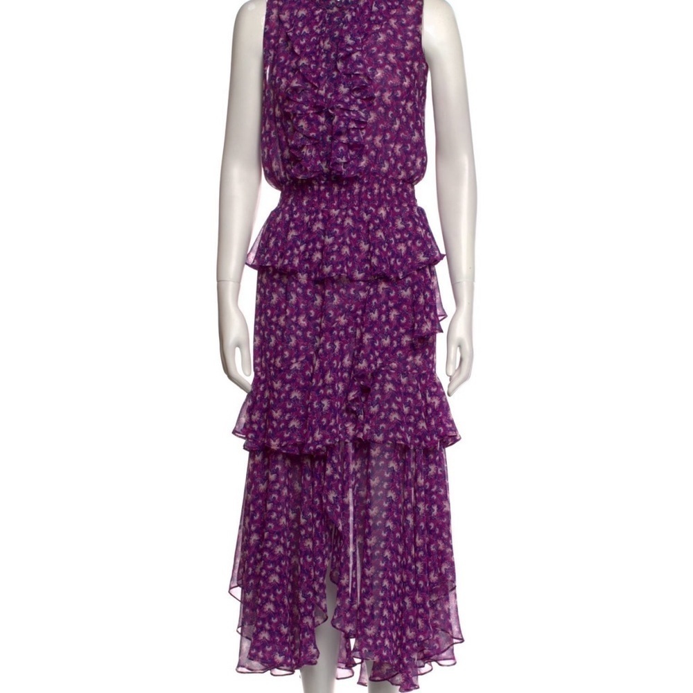 MISA Los Angeles Ilona Purple Floral Ruffle Midi Dress XS - Picture 3 of 6